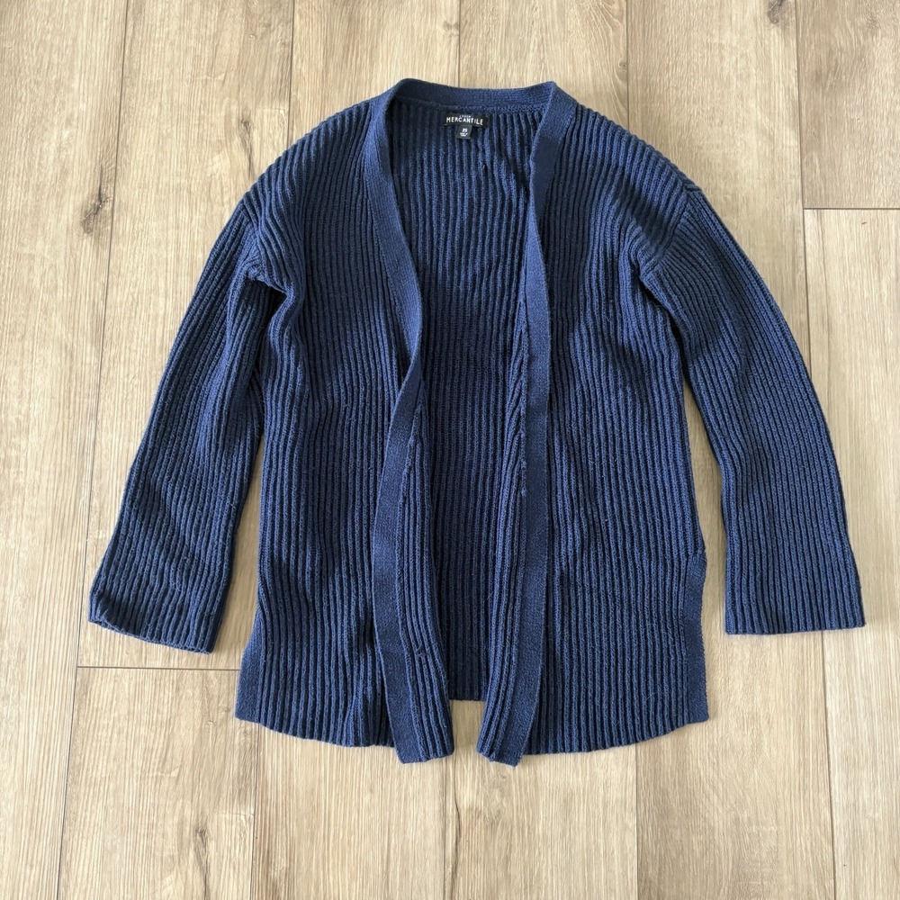J.Crew Mercantile Sweater Womens XS Blue Cardigan Knit Open Front 100% Cotton